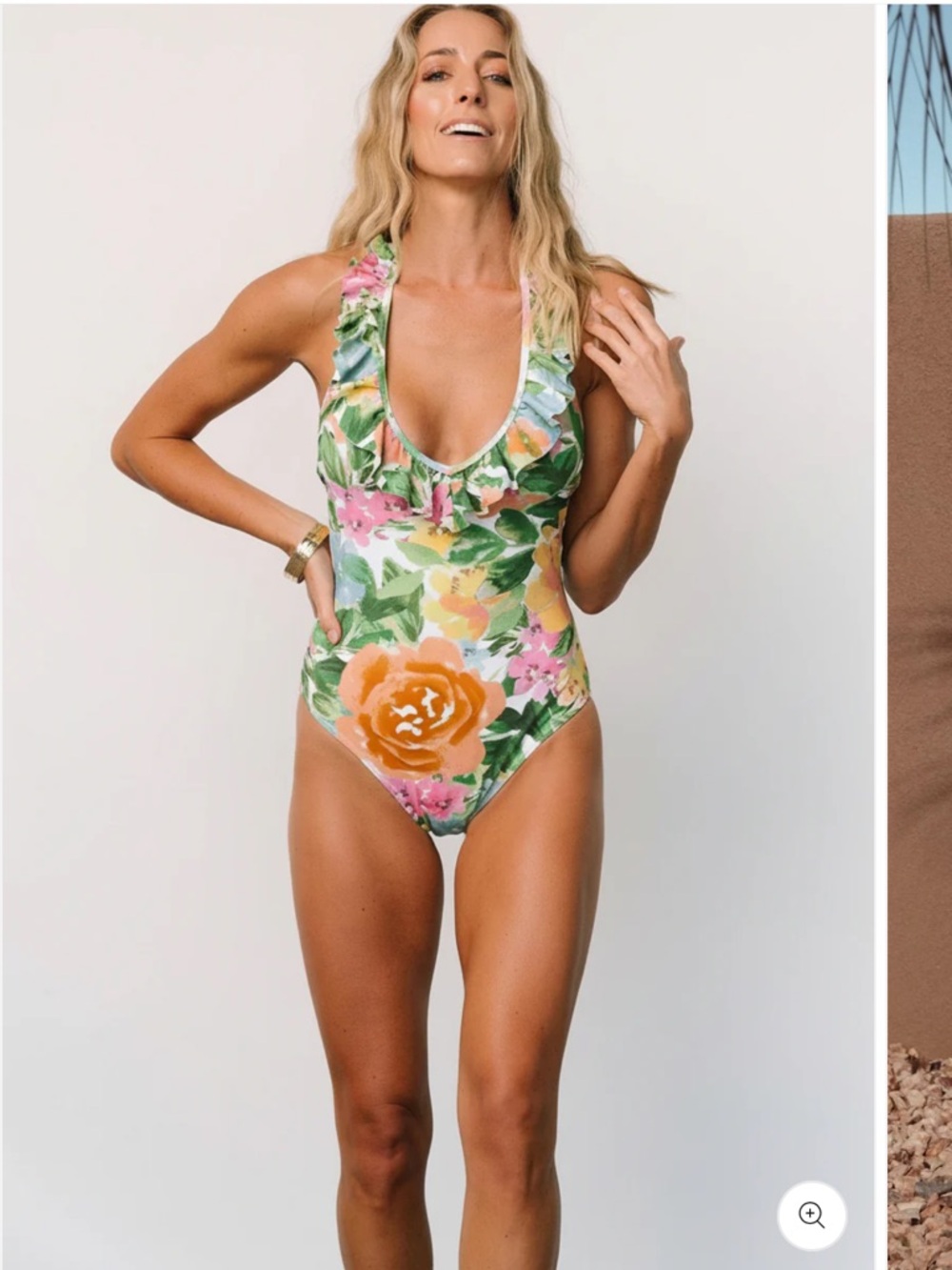 Baltic Born Floral Ruffle One-Piece Swimsuit - Green, Orange, Pink